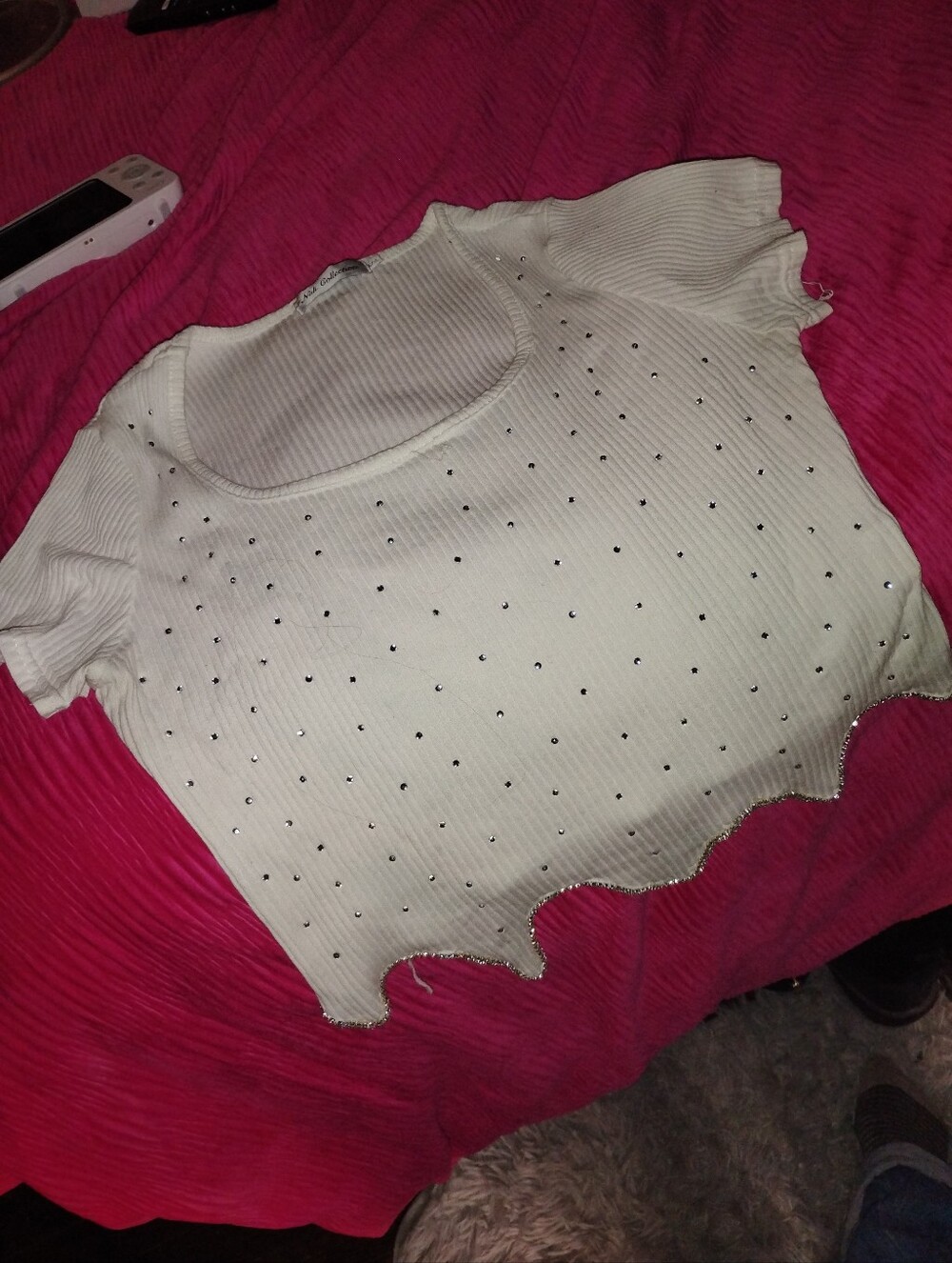 White Rhinestone Crop Top Medium